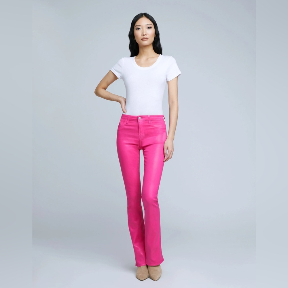 Women’s NWT L’AGENCE Selma Sleek Baby Boot Magenta Coated Jeans